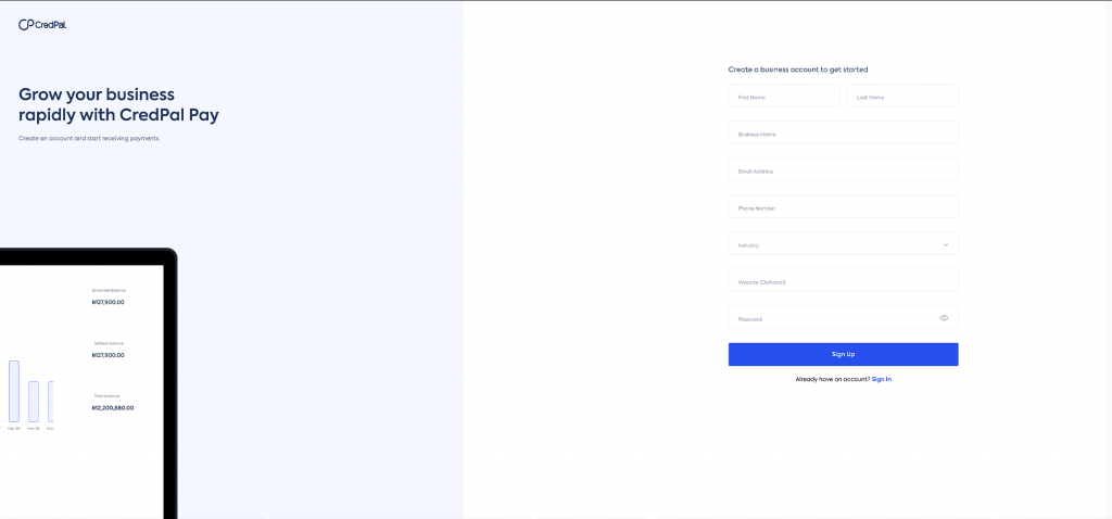 CredPal Pay signup page